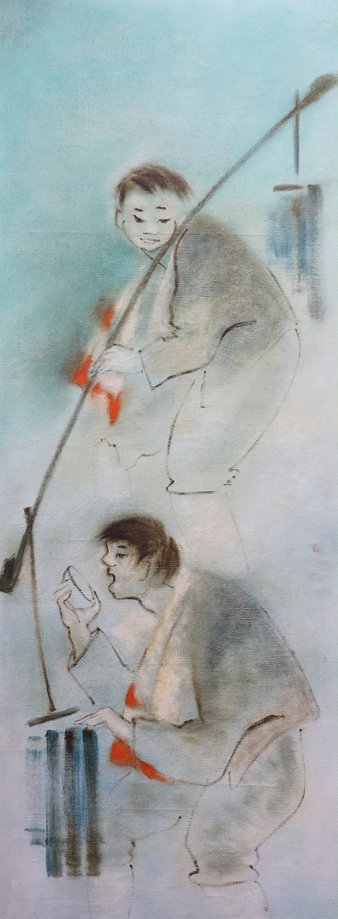 Ha van Vuong (Vietnamese, 1915-1990), oil on canvas, 'Brothers', signed, 131 x 48cm